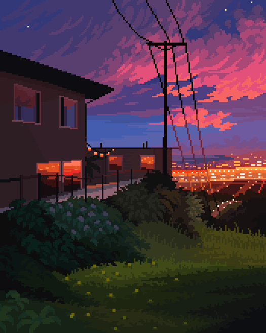 16pxl's tweet photo. sleepy city streets #pixelart https://t.co/DcwwNbyx8q