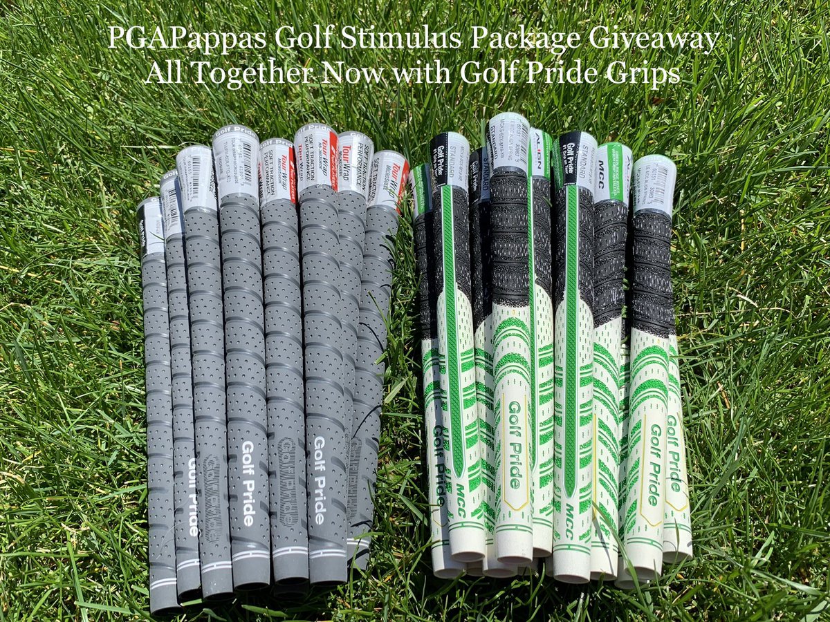 PGAPappas's tweet photo. 🚨 PGAPappas All Together Now with Golf Pride Grips Golf Stimulus Package GIVEAWAY 🚨

2 WINNERS: Choose a full set (13) of new Tour Wrap MicroSuede or Limited Edition Spring MCC Align grips

To enter:
✅ Comment which grips you want

✅ RT &amp; Follow @golfpridegrips and @PGAPappas https://t.co/0zd6MdHVRS