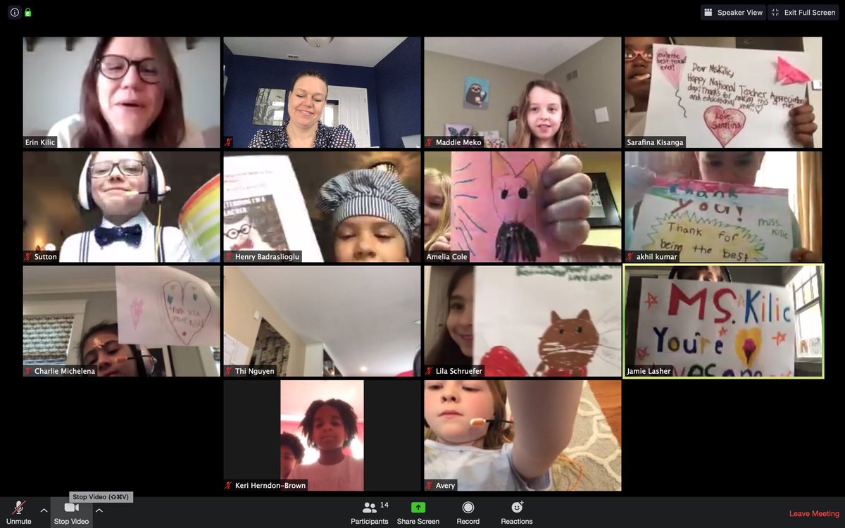 BullisSchool's tweet photo. These Bullis Lower School teachers felt the love this morning when students surprised them during Morning Meeting with cards, drawings, and, in 2nd grade, acrostic poems! #BullisStrong #BullisRemoteLearning #TeacherAppreciation https://t.co/sbJc4CNMag