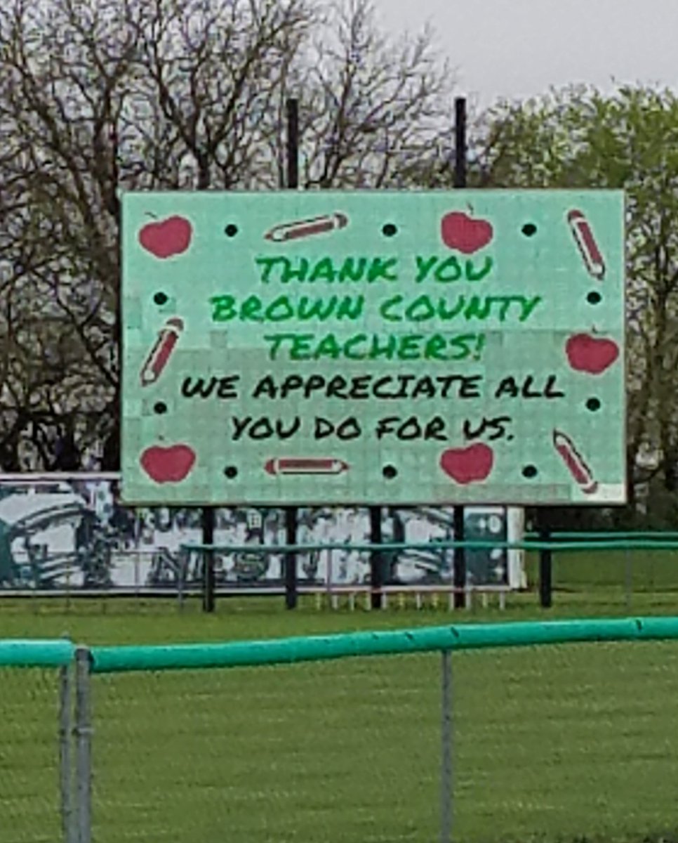 Teacher Appreciation Day!  Thank you all our teachers in Brown County and across the state/nation for your dedication to our students.  You all have gone above and beyond to continue teaching during this pandemic.  Thank you! 👏