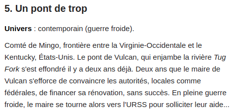  Fables de Mai n°5 : un pont de trop (contemporain, guerre froide )Encore une inspiration d'un événement réel de la guerre froide. Quand l'URSS vole au secours d'une petite ville du fin fond des États-Unis... #FablesDeMai  #JDR