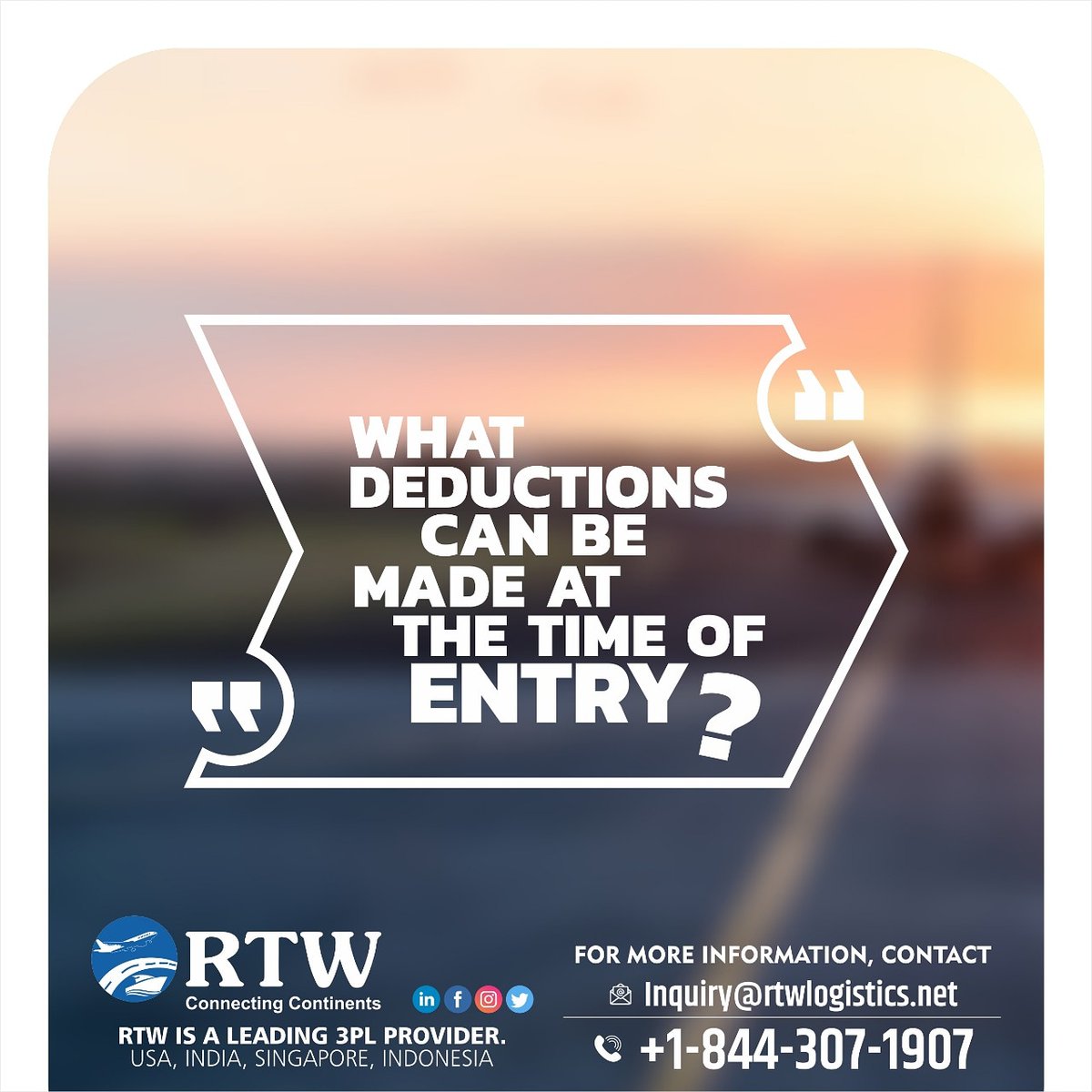 RtwLogistics's tweet photo. What deductions can be made at the time of entry?
Contact us to know more -
https://t.co/TbMK1FyRui
#RTW #customsbrokerage #customsbroking #3pl #logistics https://t.co/IeZc4qe8yt