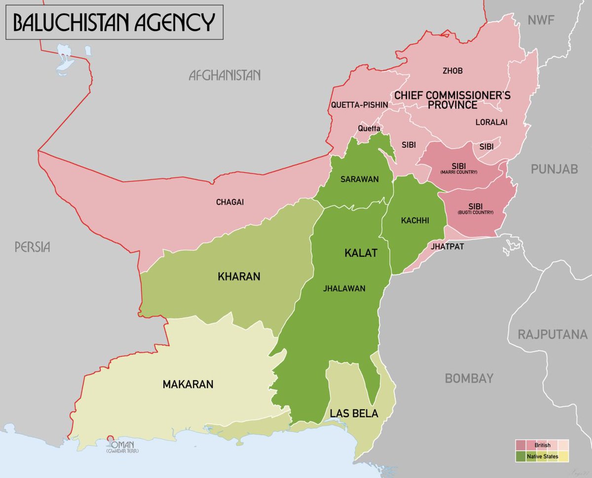  #Balochistan’s area at the time of partition in 1947 consisted of  #Gwadar ruled by Oman &5units of Balochistan Agency:1-British Chief Commissioner’s Balochistan2-Princely State of Kharan.3-Princely State of Lasbela.4-Princely State of Makran.5-Princely State of Kalat/3