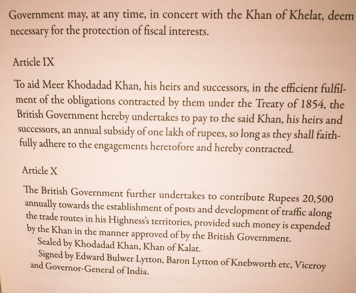 By signing these 3 treaties KhaneKalat had effectively lost political control outside Kalat State by 1877 & accepted British Political Agent as the ultimate arbitrator in disputes amongst baloch sardars.In return for a payment & military support against Afghan incursions. /5