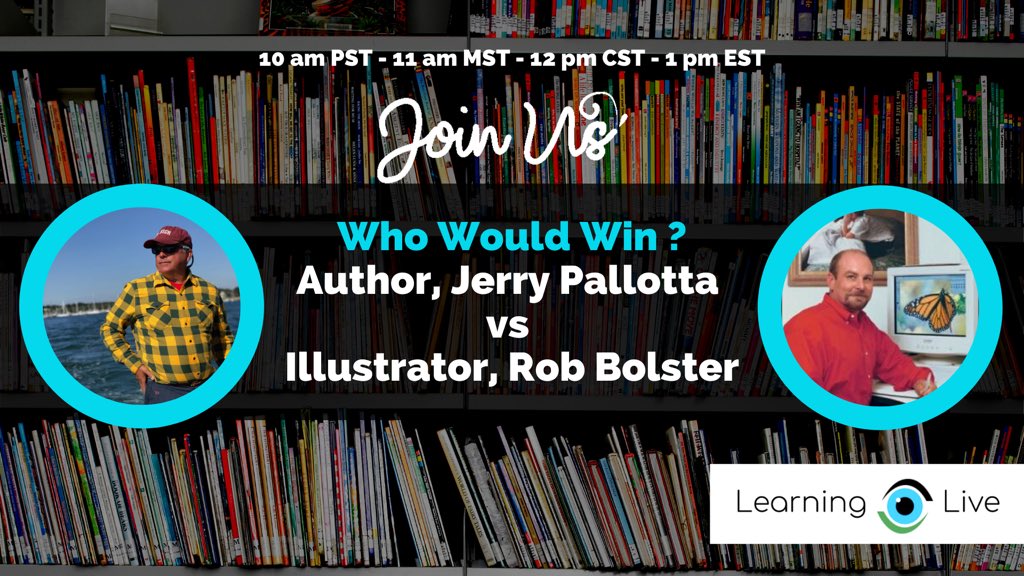 jerrypallotta's tweet photo. Join us LIVE as Rob Bolster joins me in a special #WhoWouldWin conversation https://t.co/tNSfqfiOIu #LearningLIVE #tlchat #kidlit #LearningWithAuthors https://t.co/i0jqXNK5Gi