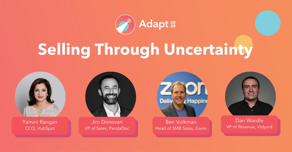 While selling may be harder than ever right now, it's not impossible. Join sales leaders from HubSpot, Zoom, Vidyard, and PandaDoc as we talk about tools and tactics that can help offers.hubspot.com/selling-though… #adapt20202