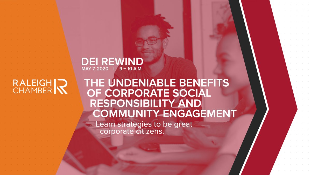 raleighchamber's tweet photo. Discover the undeniable benefits of corporate social responsibility and community engagement. Register for our first #DEIRewind webinar on May 7. #TriangleDEI @RaleighWake https://t.co/EvbMgqWks3 https://t.co/qbj2uh5v5E