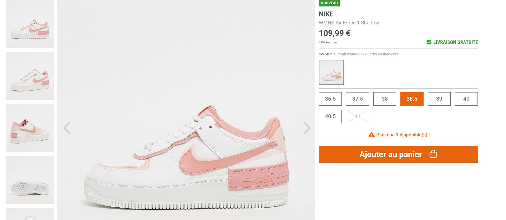 air force 1 shadow white pink quartz