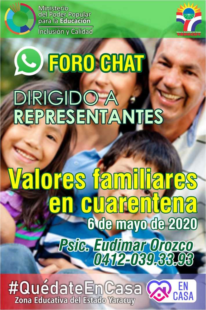 #05May |  🗣📢   La @ZonaEducYara invita a padres y representantes a participar en el Foro Chat "La Familia Educadora" con la asistencia de especialistas en el área.
No esperes que te lo cuenten...!!! 

#CadaFamiliaUnaEscuela 
@ZonaEducYara 
<a href="/anacri13/">ana rodriguez</a> 
<a href="/DivisionYaracuy/">Division De Investigacion Yaracuy</a>
