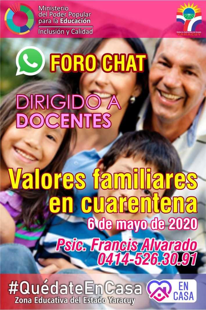 #05May |  🗣📢   La @ZonaEducYara invita a padres y representantes a participar en el Foro Chat "La Familia Educadora" con la asistencia de especialistas en el área. No esperes que te lo cuenten...!!! 

#CadaFamiliaUnaEscuela 
@ZonaEducYara 
<a href="/anacri13/">ana rodriguez</a> 
<a href="/DivisionYaracuy/">Division De Investigacion Yaracuy</a>
