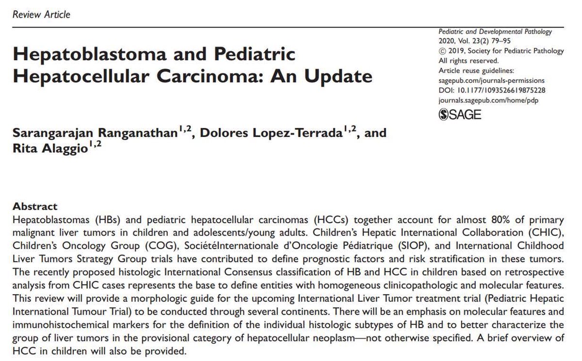 PediDevPath's tweet image. Struggling to distinguish HCC-like hepatoblastoma from HCC in #PediPath #GIPath? Many morphologic patterns and diagnostic pearls revealed by Drs. Ranganathan, Lopez-Terrada and @rita_alaggio! Update available FREE for limited time in @PediDevPath at journals.sagepub.com/doi/full/10.11…