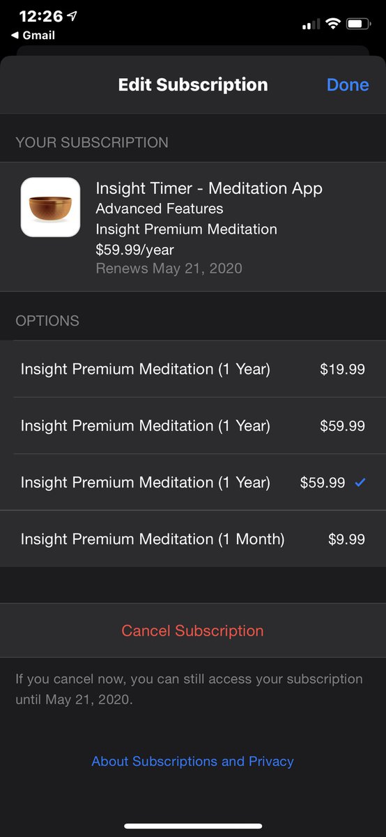 jessieb's tweet photo. @InsightTimer I’m up for renewal. I see 4 different options on my Apple settings. Having trouble finding difference of these price points https://t.co/qC8THJYjyr