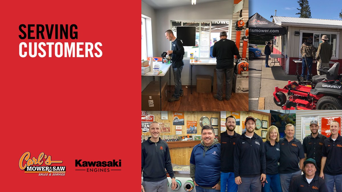 KAWPower's tweet image. Carl's Mower &amp;amp; Saw is staying true to its customers while taking every precaution to protect both employees and patrons. From parking to payment, the crew at Carl's is just one example of the difference Kawasaki dealers are making in their community. bit.ly/2A21Gos