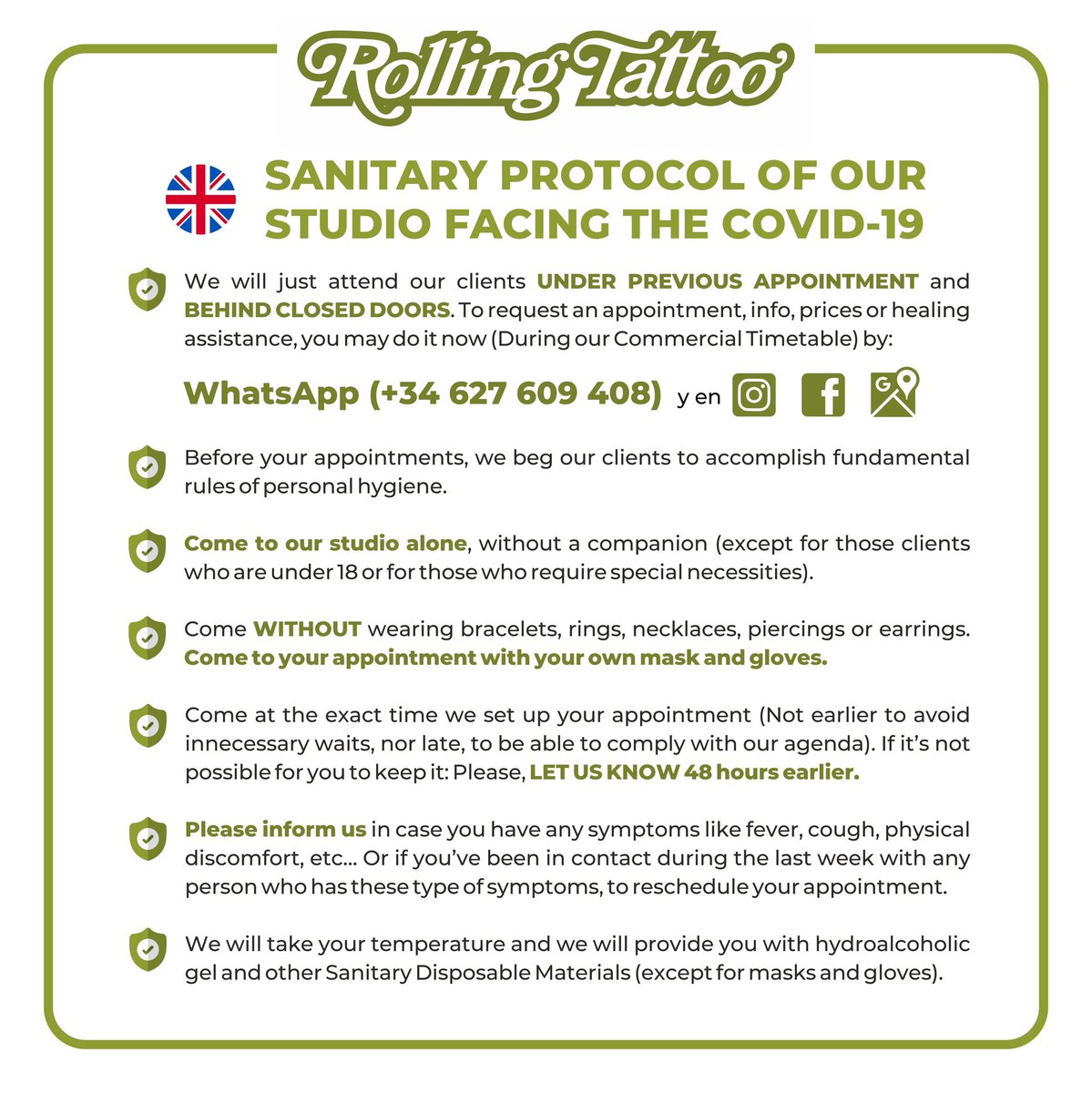 RollingTattoo's tweet photo. Sanitary protocol of our #tattoo studio facing the #COVID19 in #Fuengirola #costadelsol
Keep on Rolling!

More info: https://t.co/i5873mmbMt https://t.co/qwZUkCHD28