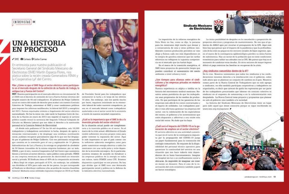 sindicato_sme's tweet photo. Entrevista a nuestro compañero Secretario General, Martín Esparza Flores en la Revista Petroleo y Energía 

Click aquí https://t.co/6DWXzNEgWT

#SME https://t.co/WtOoCKmkKQ