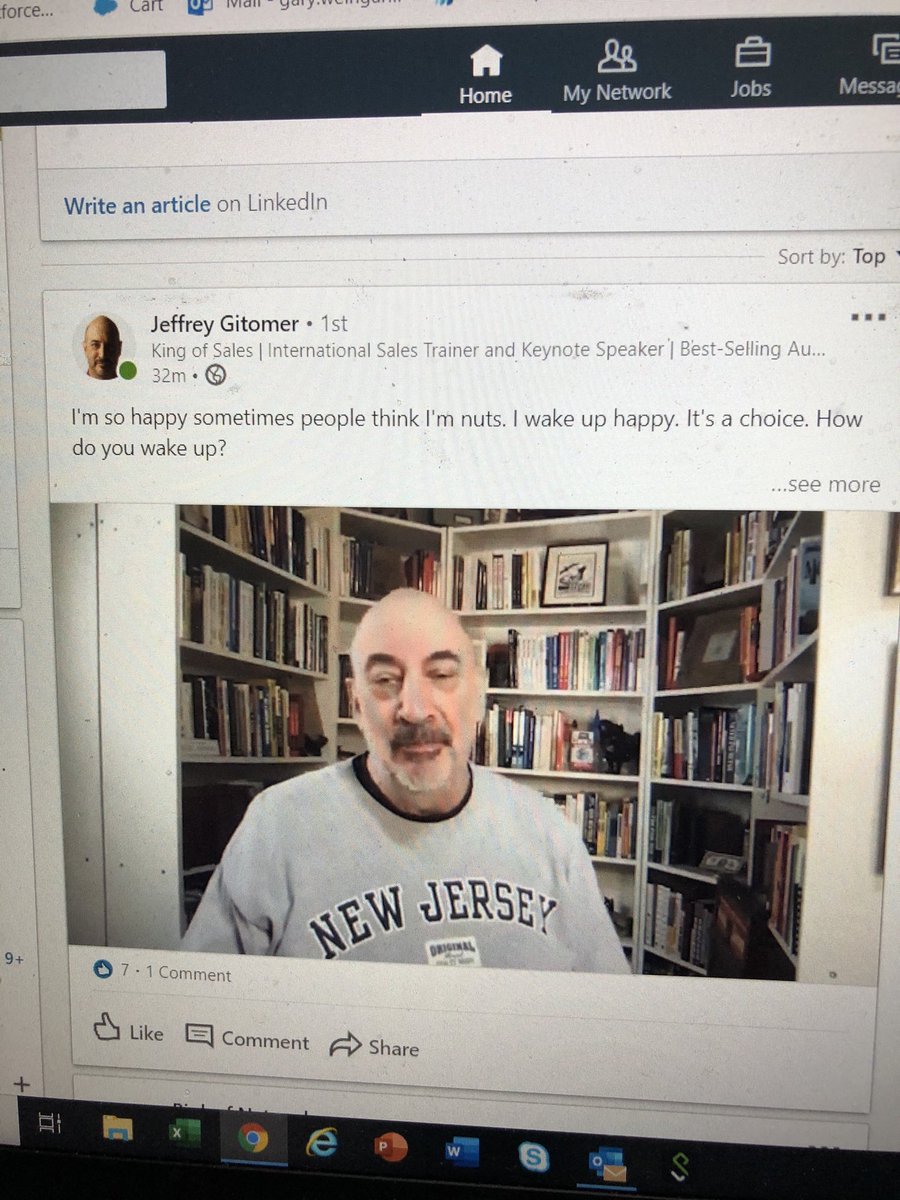 GaryWeingarten's tweet image. 3 takeaways from #Gitomer video today:

-Stimulate your mind in the morning when waking up.
-The attitude you wake up with is your choice.
-Stop complaining and blaming. 

His delivery of information is tremendous. #Gitomer #Precor