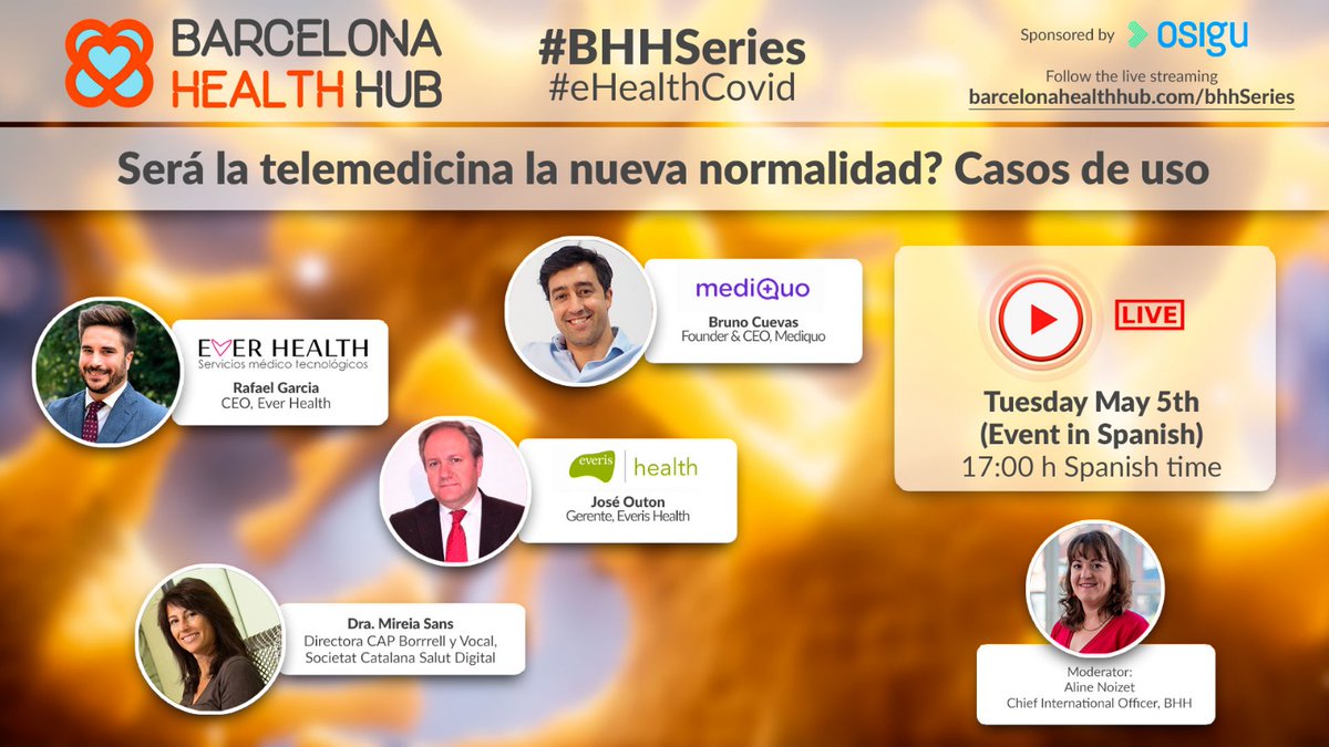 Galenia_cat's tweet photo. Chats y videoconsultas: la #telemedicina y su incorporación en la sanidad pública. Se ofrecen soluciones según franjas de edades y tipos de patcientes en #BHHSeries de @BCNHealthHub #everishealth #BHHSeries #eHealthCovid #telemedicina https://t.co/gUJbWZAab6