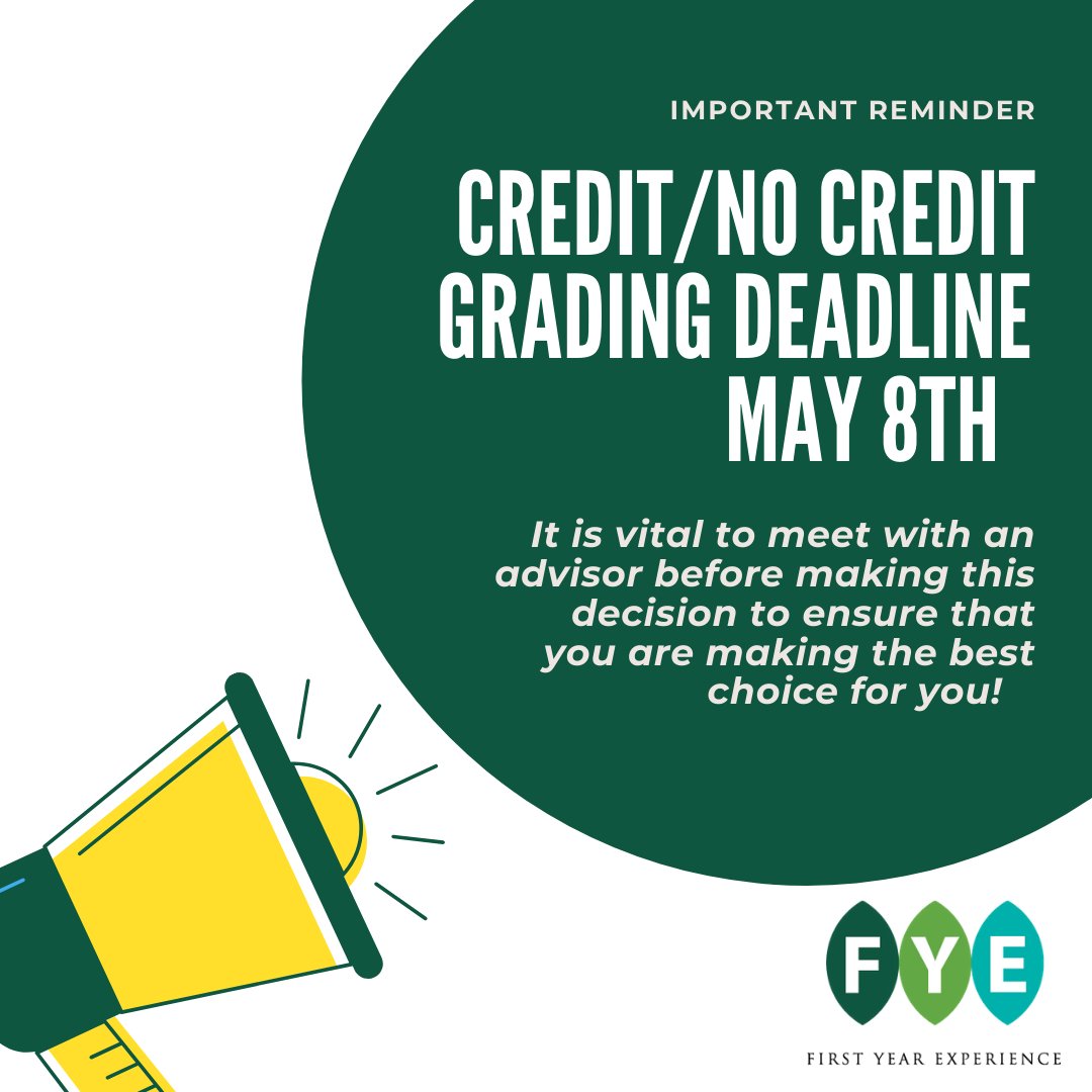 Are you still thinking about requesting a credit/no credit grade for one or more of your classes? The deadline is fast approaching! Before you make your final decision we encourage you to meet with an Academic Mentor or advisor to ensure that this is the best decision for you!