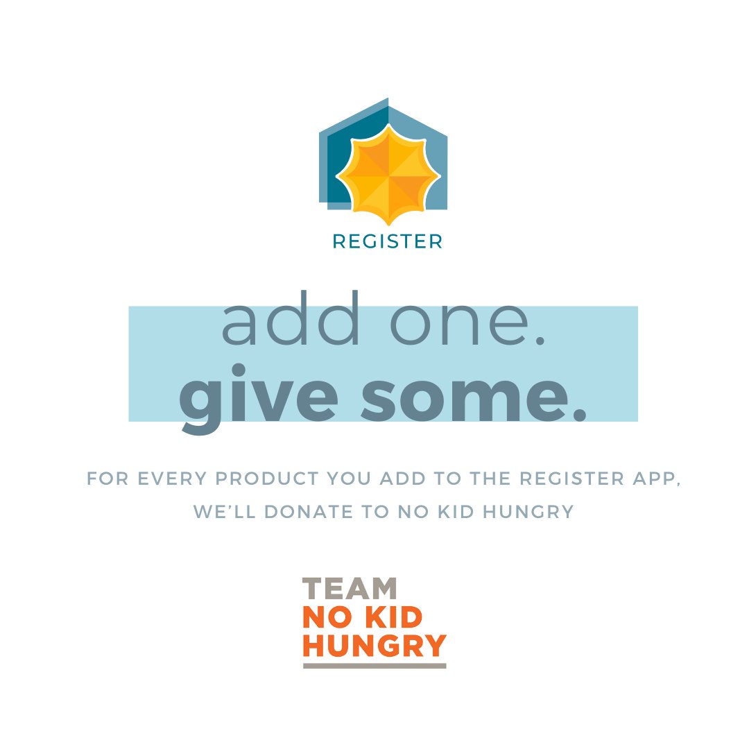 RegisterApp's tweet photo. Here's an easy way to participate in #GivingTuesdayNow. For every 3 products you add to #RegisterApp, we'll donate a meal to #NoKidHungry! With Register App you get product info, alerts, offers and more from your favorite product brands. It's a win-win! https://t.co/4ahhIp3de9 https://t.co/X4sa262oHs