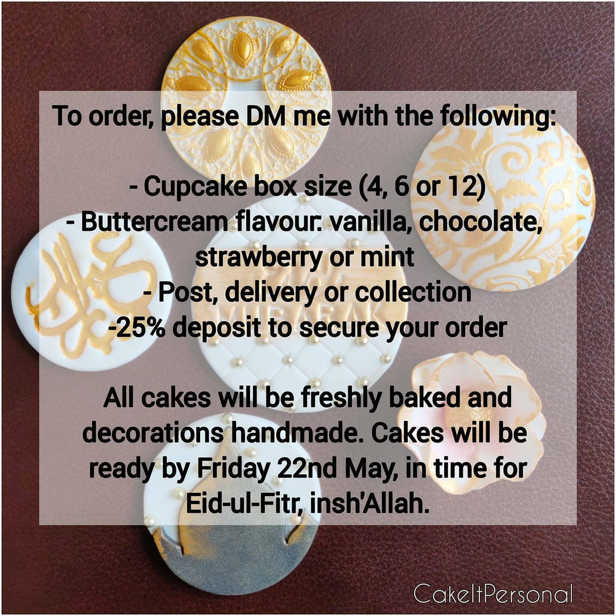 ayshasaj16's tweet photo. #EidCupcakes now available to pre-order. 
#Cupcakes can be posted, delivered locally or collected from North West London (contact free!) The first 3 orders will also receive 10% discount! 

Pre-orders only available until Friday 15th May so get ordering your #cupcakebox! #cake https://t.co/Mbhl83N2W1