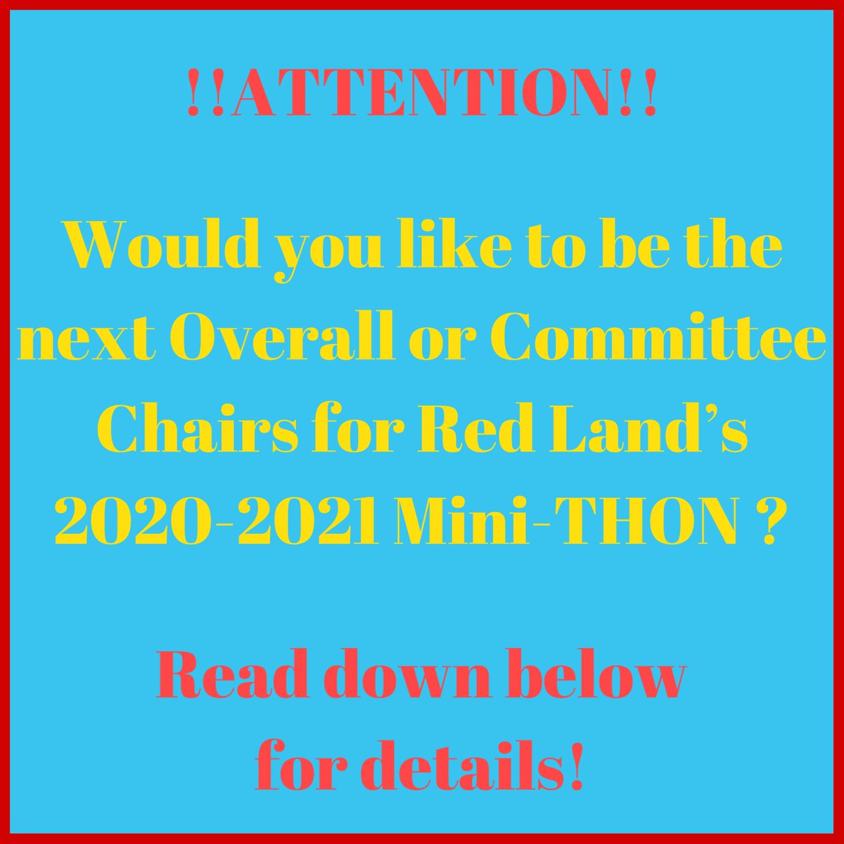 This the online application for the 2020/2021 overall/committee chair position. ALL FORMS ARE DUE MAY 11!!!! forms.gle/48hENyKHz4fG7B… Keep an eye on your wssd.bz email for interview dates. More information is inside the google form.