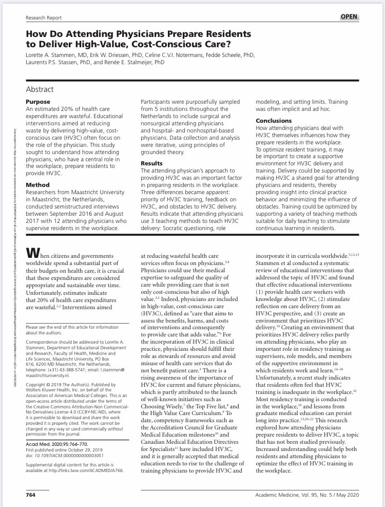 #MedEd #residency Research on The delivery of High-Value, Cost-Conscious care: time for a shared goal for attending physicians and residents! @erikwdriessen <a href="/feddescheele/">fedde scheele</a> @ReneeStalmeijer <a href="/LPSStassen/">Laurents Stassen</a> <a href="/MaastrichtU/">Maastricht University</a> <a href="/AcadMedJournal/">Academic Medicine</a>