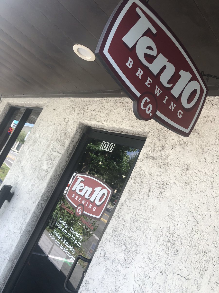 DaveInOrlando's tweet photo. Another win for Orlando beer drinkers today as @BrewingTen10 is open Tuesdays and Fridays now for crowler/growler takeouts!  I picked up some awesome East West IPA and @jimcolbertshow brew! 
#DrinkLocal https://t.co/tRS8QOKnAg