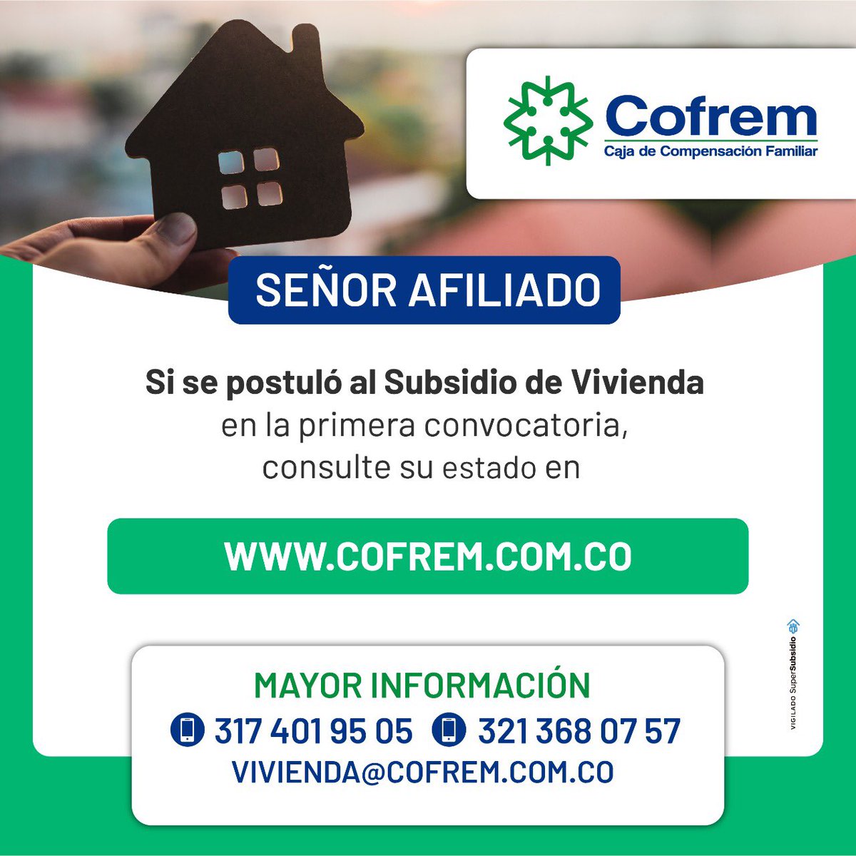CajaCofrem's tweet photo. 👏 Nos llena de satisfacción ser parte de la realización de un proyecto de vida en familia. 🏠 Hoy les contamos quienes son los beneficiarios de la primera convocatoria al Subsidio de Vivienda Cofrem #FOVIS
👉 https://t.co/lckStfWGoP https://t.co/eNhRd6QseW