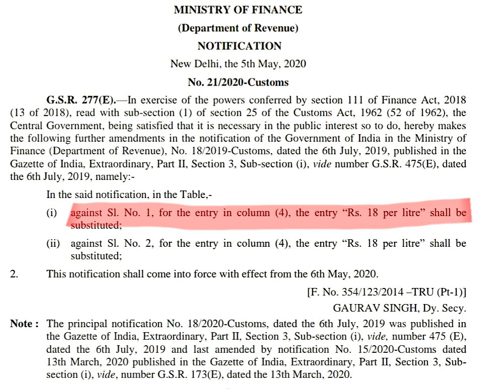 szarabi's tweet photo. Road &amp; Infra Cess, as well as Special Additional Excise Duty on petro products hiked as central govt looks to plug HUGE revenue hole. 
In total, Petrol up by Rs 10/L &amp; Diesel up by Rs 13/L. 
This after states have hiked VAT. Remember, fuels are outside GST. https://t.co/yUlqoV6cwE