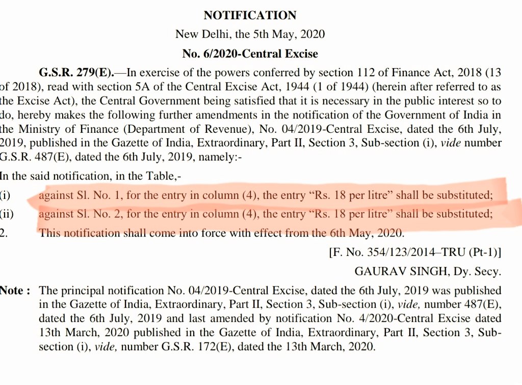 szarabi's tweet photo. Road &amp; Infra Cess, as well as Special Additional Excise Duty on petro products hiked as central govt looks to plug HUGE revenue hole. 
In total, Petrol up by Rs 10/L &amp; Diesel up by Rs 13/L. 
This after states have hiked VAT. Remember, fuels are outside GST. https://t.co/yUlqoV6cwE