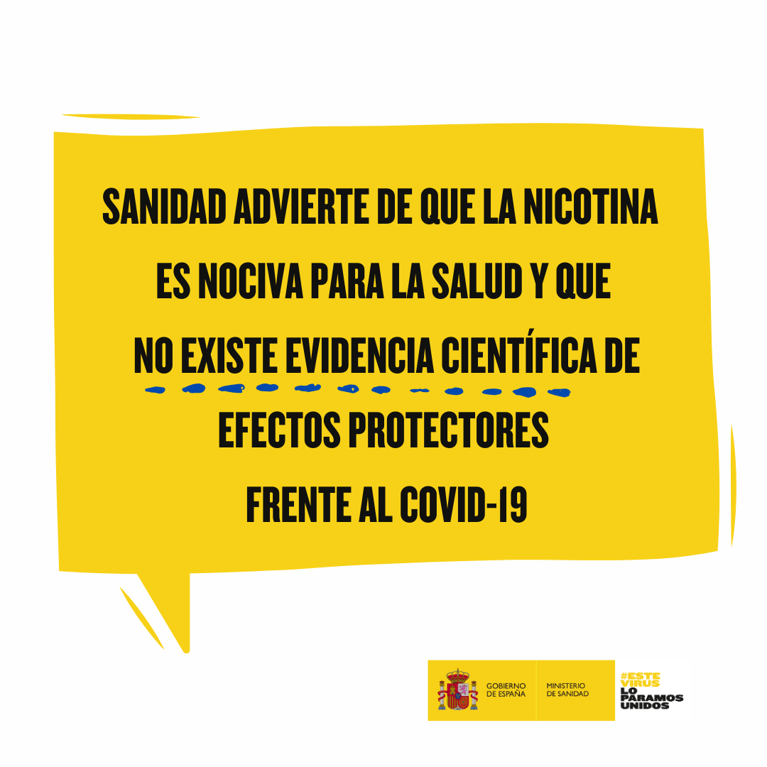 sanidadgob's tweet photo. 📣Los supuestos efectos protectores de la nicotina frente a la #COVID19 no tienen evidencia científica

➡️Fumar conlleva un riesgo 133 veces mayor de desarrollar una forma grave de los síntomas 

 🗞️https://t.co/dU15UD1idv

#EsteVirusLoParamosUnidos https://t.co/O0VhQ4Vab8