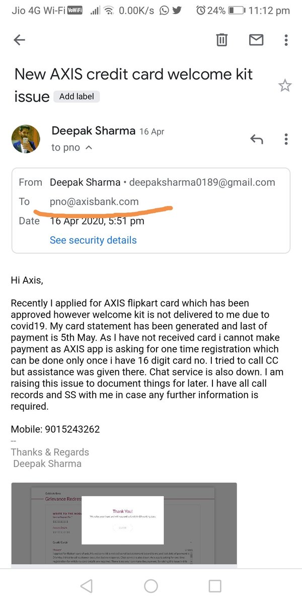 deepakshrma0189's tweet photo. @AxisBank

Hi Axis,
I applied for AXIS flipkart card which was approved 2 months back. But welcome kit  not delivered to me till now. My card statement is generated and last date of payment is 5th May. No support from cc  as well https://t.co/jaFqxoxqB9