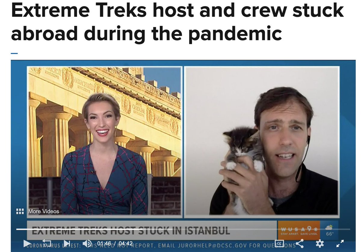 RyanPyle's tweet photo. Great speaking with @_EllenBryan  on @wusa9 - yesterday about filming my #ExtremeTreks series and getting caught abroad in Istanbul as the world shut down from our current #COVID19 Lockdown. LINK: https://t.co/tDW44TomRZ - #VirusRefugee #StuckAbroad #Istanbul https://t.co/Qh1dsY6nL1