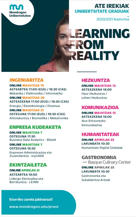 VGgaztea's tweet photo. Mondragon Unibertsitateko ate irekiak ONLINE

PUERTAS ABIERTAS de la Universidad de Mondragón ONLINE

🌐Izena eman / Apúntate: https://t.co/Ypfy7W3boF…

@VG_empleoformac @omijolabide1 @omijlakua @Gazteaukera @omijarkaute @omijcorazonista
@omijfdv @omijmitxelena @omijnievescano https://t.co/6TsmHCL6eb