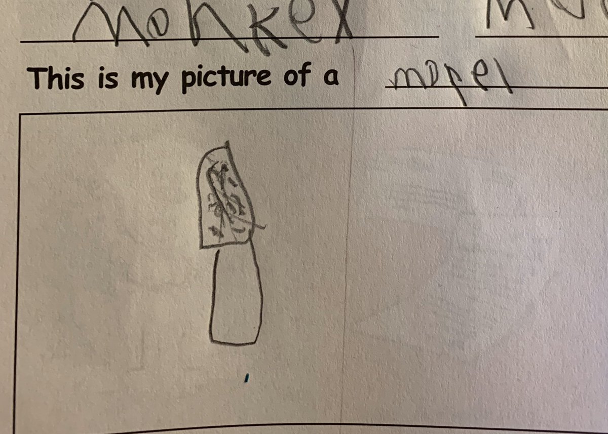 Sara_Jiang's tweet image. Little successes from #QuarantineParenting: The M word my child chose to illustrate today. #Morel #ProudMom #FoodieParent