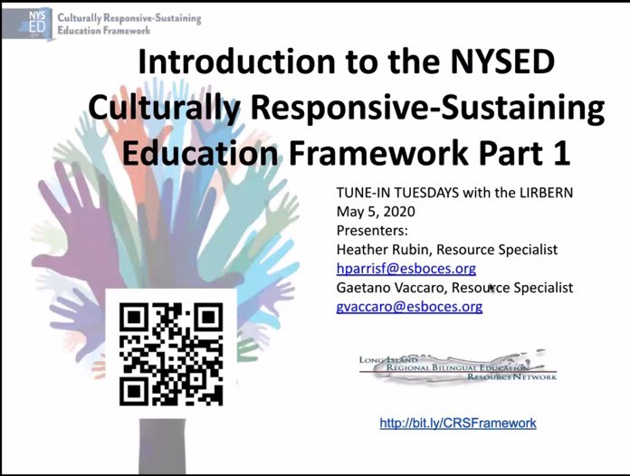 KelleyCordeiro's tweet image. #TuneInTuesdays @LIRBERN happening now! Not in on the conversation? No worries! Our #CRSEFramework discussion will continue on #FollowUpFriday 5/8 at 12pm #SupportELLsOnline