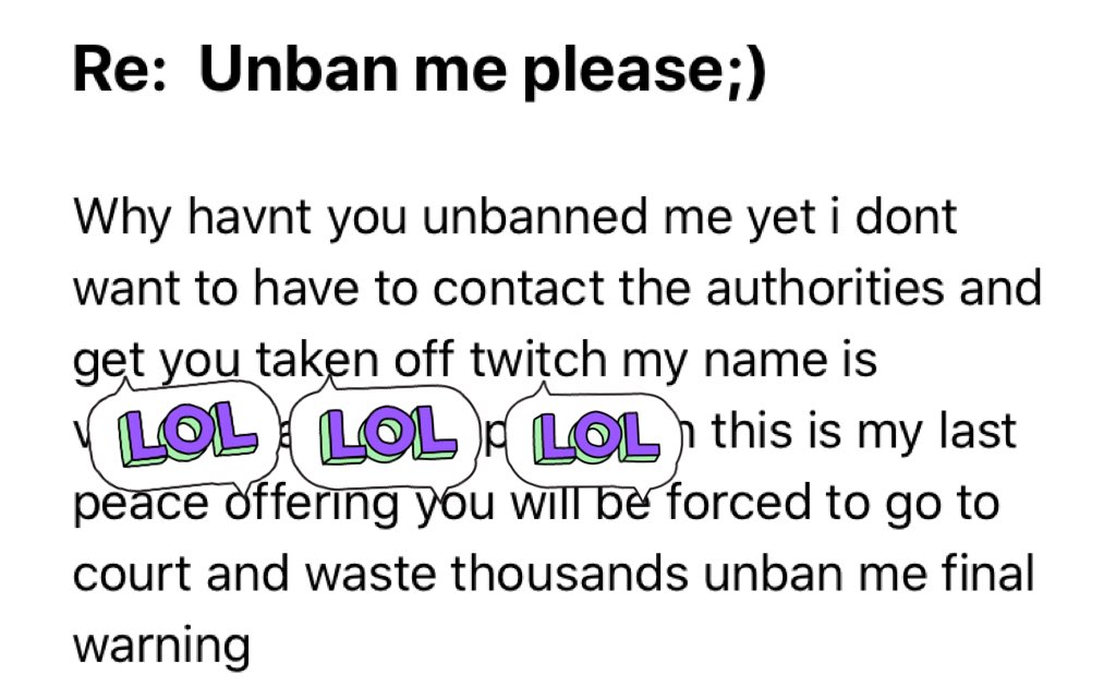 TheyCallMeDSP's tweet photo. This could be the “king of bad takes” when it comes to getting unbanned from a Twitch channel. Let me think about it... How about NO https://t.co/pDHjs0hjyv