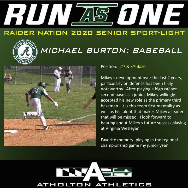 Thanks Mikey for being an outstanding role model for our younger Raiders. Best of luck @ Virginia Wesleyan. <a href="/hcpss_ahs/">Atholton High School</a> <a href="/GoAHSsports/">AHS Student Boosters</a>