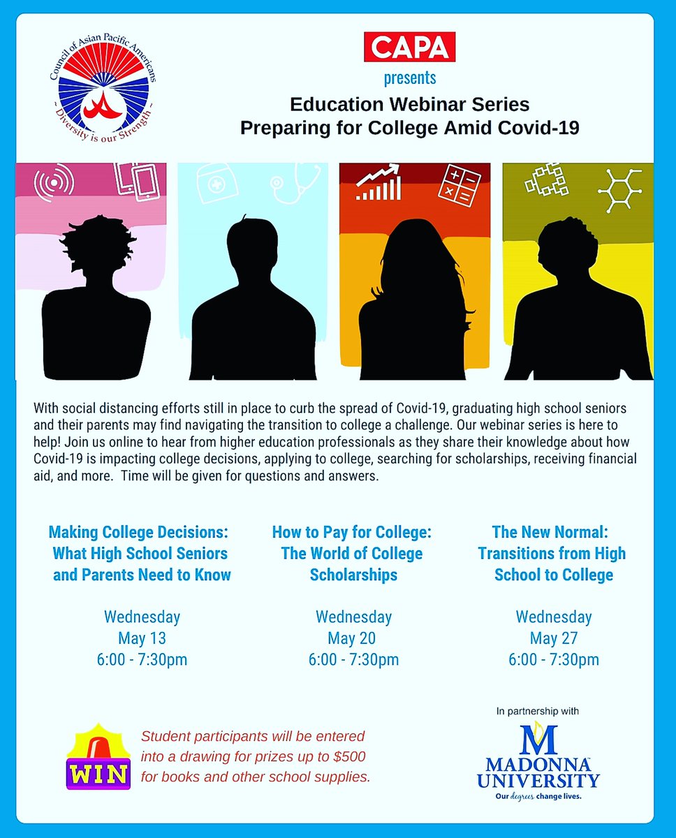 MichiganCapa's tweet photo. High school students &amp; their parents can learn about the challenges of transitioning to college and navigating the process while sheltering-in at home. Attendees get the chance to win $500 worth of scholarships.
SIGN UP FOR FREE HERE:
https://t.co/uORjdf3Rk6 https://t.co/nQ3kxiHbQG