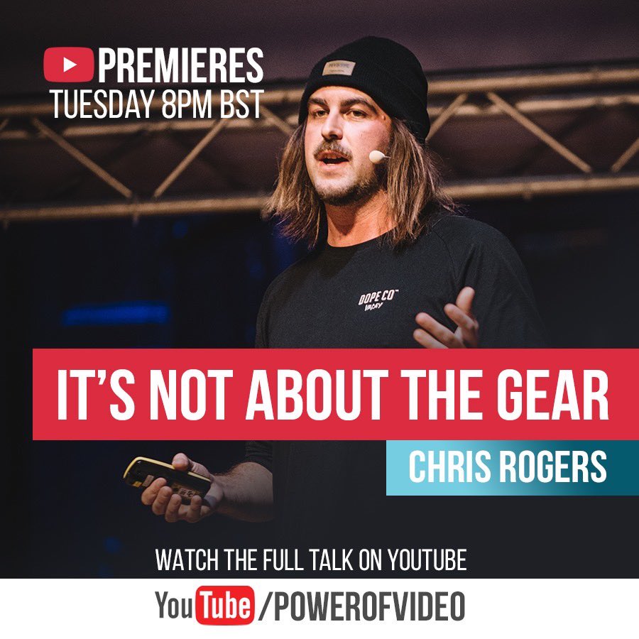 powerofvideocon's tweet photo. 30 minutes till we’re LIVE chatting with @ChrisRogersZA and premiering his talk ‘It’s Not About The Gear’ on the POV @YouTube channel ➡️ https://t.co/qFrz7SmCfs #gopro @gopro #povtuesday #povbepfast https://t.co/LlvZx1yK1i