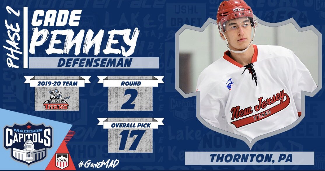 RocCityElite's tweet photo. Congrats to Roc City 01, @CadePenney on his selection in the second round of the USHL Draft to the @MadCapsHockey #rollcity https://t.co/v0O4klMRPP