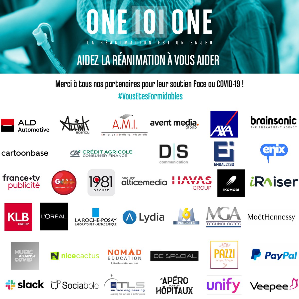 101fund's tweet photo. Aidez la #réanimation à vous aider :
En ce jour de #GivingTuesdayNow, nous remercions tous les donateurs, individuels et entreprises, partenaires et bénévoles qui soutiennent les services de réanimation en première ligne du #COVID19 ! Merci à vous !
 #VousEtesFormidables https://t.co/u4NFS8ODnF