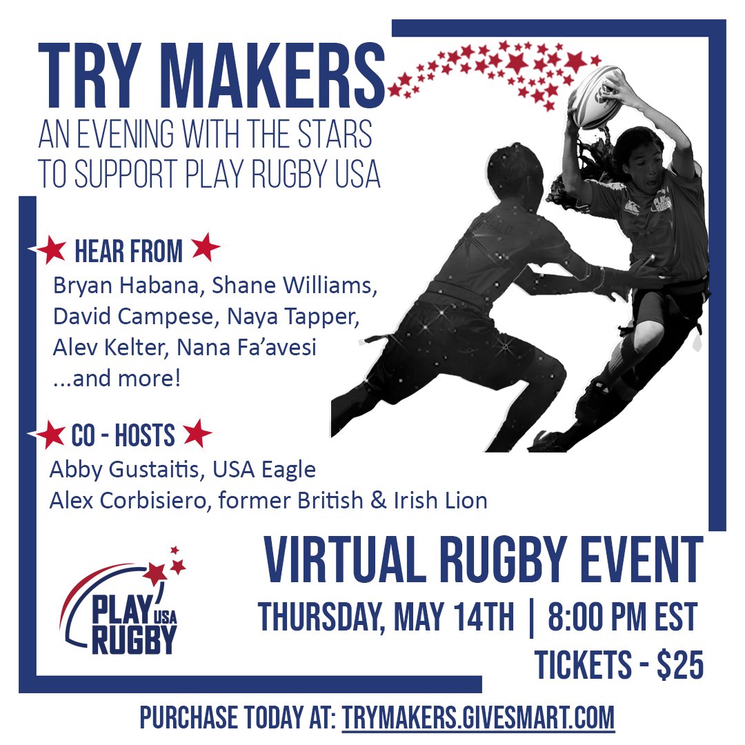 PlayRugbyUSA's tweet photo. It's #GivingTuesdayNow and you can support by purchasing a ticket to our Virtual Event next week or making a donation here ➡️https://t.co/xLg0BWJ15a For only $25 you can be a #TryMaker for all of the kids we're continuing to support during this very difficult time! https://t.co/WHcljQ64L1