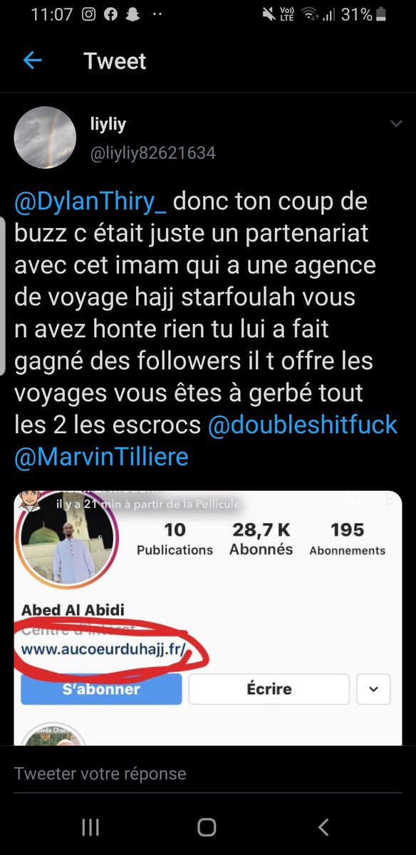 cricri92921's tweet photo. Dylan qui fait croire a ses abonnés qu il a offert de bon ❤ 1 pèlerinage a une famille. Alors que c un partenariat avec le fameux imam avec qui il faissait d lives et depuis que les gens ont griller, l imam a retirer de da bio insta le site de son agence de pèlerinage.  #LMAC https://t.co/S4JstoY4Si