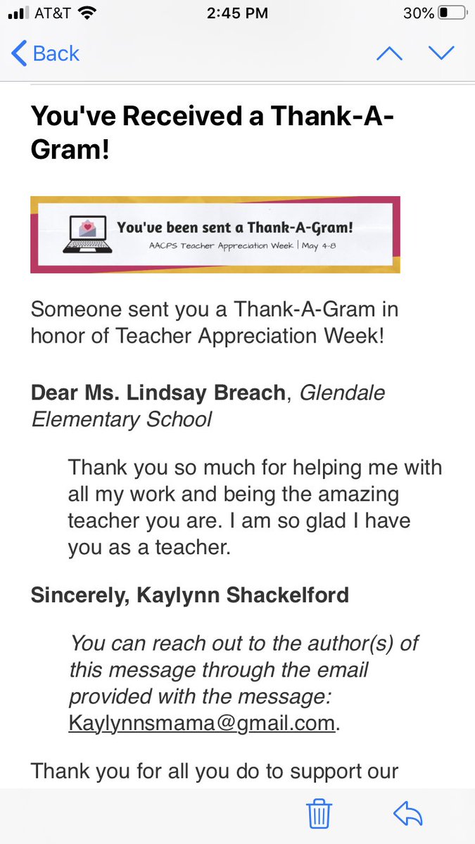 How a simple “Thank a gram” can make your whole teacher appreciation week!!!! What a wonderful idea! <a href="/GlendaleESAACPS/">Glendale Elementary</a> <a href="/AACountySchools/">AACPS</a>