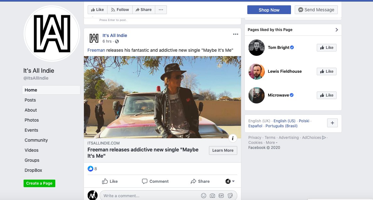 Huge thanks to <a href="/ItsAllIndie/">indie</a> for all your support on my latest single, 'Maybe It's Me' - great review Fred!  Check out the feature all facebook.com/ItsAllIndie/