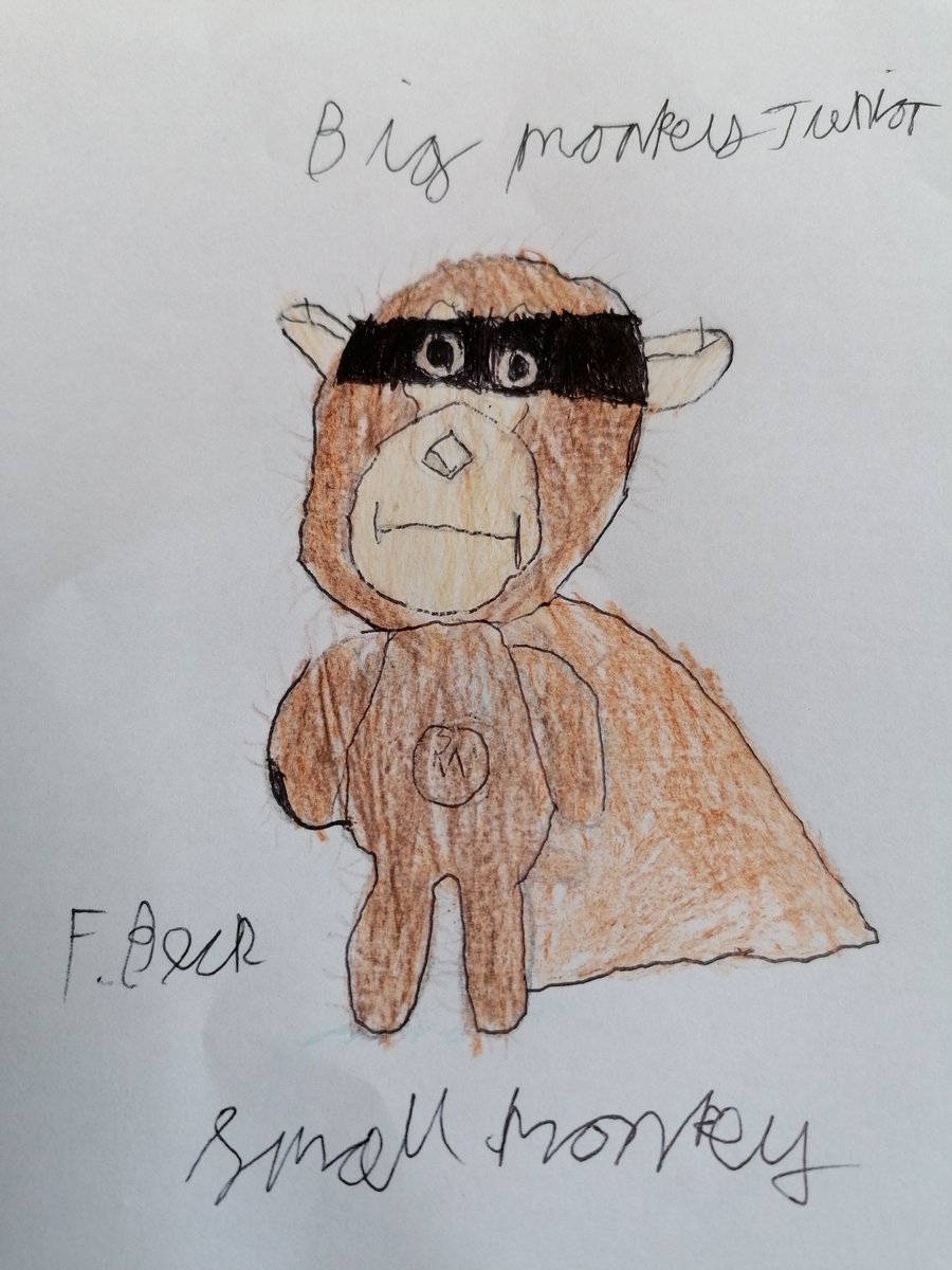CarrieBeckOT's tweet photo. Fin loved drawing super NHS bear - with super healing powers - and super monkey - super power is to control monkeys!  @RobBiddulph #DrawWithRob #DesignYourSuperBear https://t.co/WVIpFwKeJR