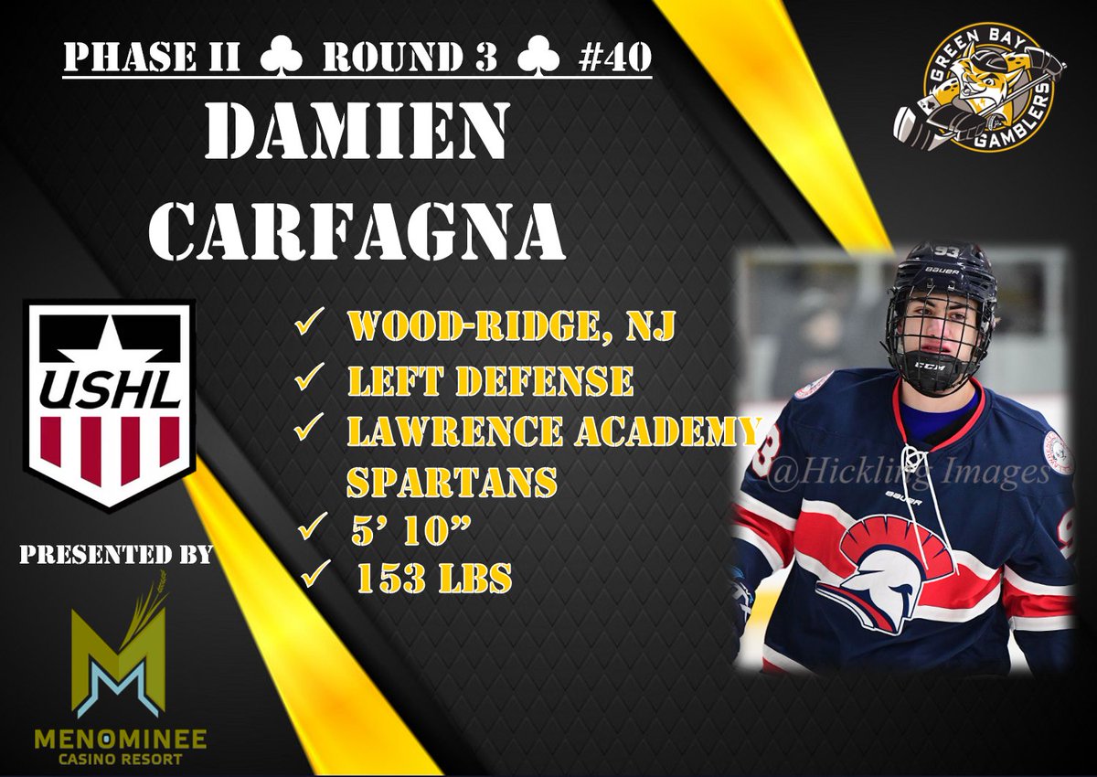 GamblersHockey's tweet photo. With the 40th overall pick in the 2020 USHL Phase II Draft, the Gamblers select Damien Carfagna!
#gogamblers https://t.co/xVKaCnmb0F