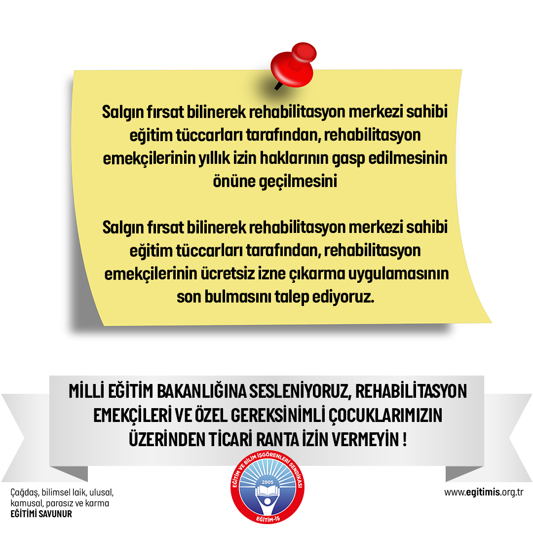 egitimis's tweet photo. Kamu kaynakları yoluyla birçoğu eğitimci bile olmayan kişilerin, özel gereksinimli çocukların hakkı, rehabilitasyon eğitimcilerinin emeği üzerinden sağladıkları kamusal ranta son verin.  #RehabilitasyonEmekçisiYalnızDeğildir @egitimis https://t.co/s1RtuIOlFJ