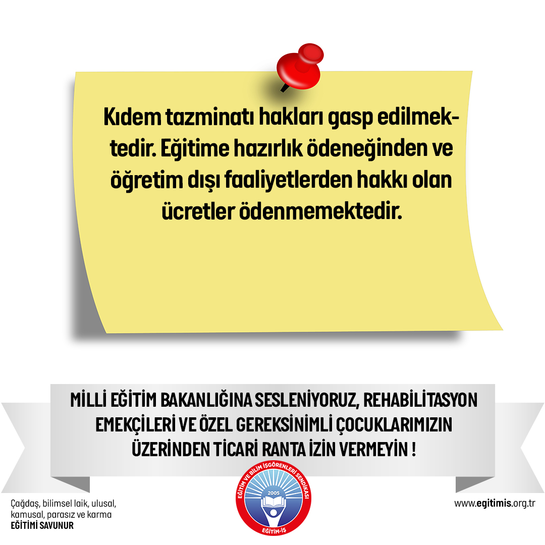 egitimis's tweet photo. Kamu kaynakları yoluyla birçoğu eğitimci bile olmayan kişilerin, özel gereksinimli çocukların hakkı, rehabilitasyon eğitimcilerinin emeği üzerinden sağladıkları kamusal ranta son verin.  #RehabilitasyonEmekçisiYalnızDeğildir @egitimis https://t.co/s1RtuIOlFJ